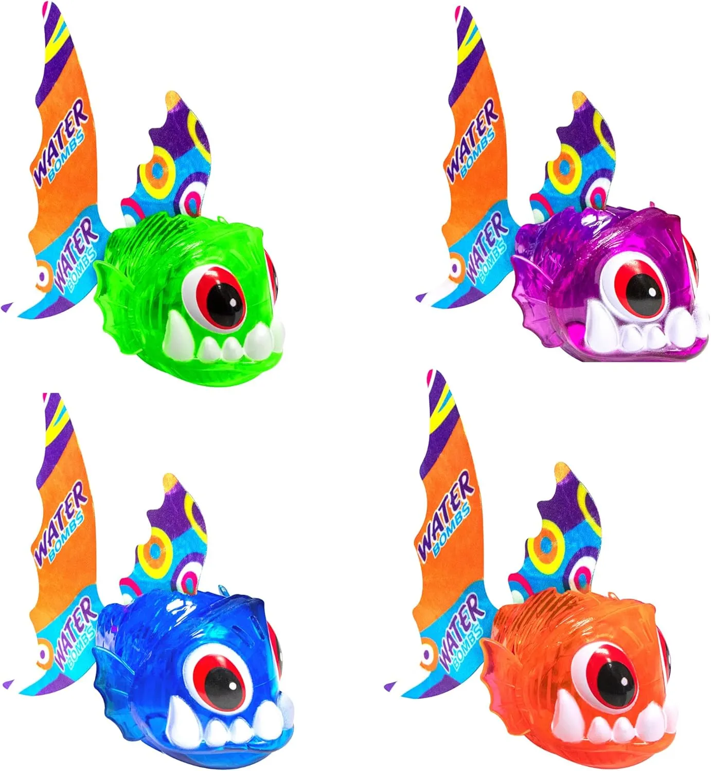 Swimline Original 4-Pack Diving Toys LED Light-Up Glowing Sea Animal Piranha Catch The Fish Retrieval Game for Swimming Pool & Bath Tub for Kids Multi Color Flashing Underwater Dive Practice Learn