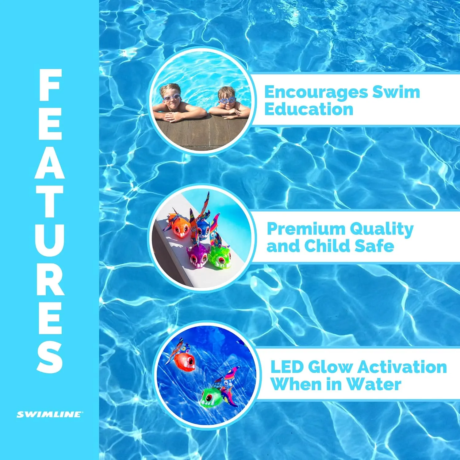 Swimline Original 4-Pack Diving Toys LED Light-Up Glowing Sea Animal Piranha Catch The Fish Retrieval Game for Swimming Pool & Bath Tub for Kids Multi Color Flashing Underwater Dive Practice Learn