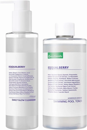 Swimming Pool Toner & Daily Glow Gel Cleanser Set | Exfoliating Toner with Pretease for Sensitive Skin | Deep Hydrating & Moisturizing | Korean Skincare | EWG Green