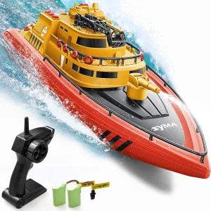 SYMA Remote Control Boat, Big RC Boat Firefighter for Kids 8-12 with 40 Mins Run Time (2 Batteries), 15 km/h High Speed and Low Battery Warning, Pool Water Toys for Boys Girls