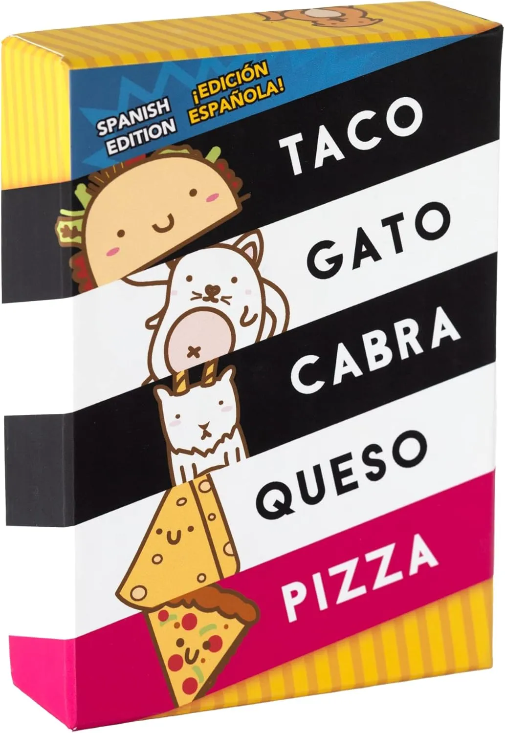 Taco Cat Goat Cheese Pizza - Spanish Edition! ¡Taco Gato Cabra Queso Pizza - Edición Española! Ages 8 , 10-15min Play time, 2-8 Players