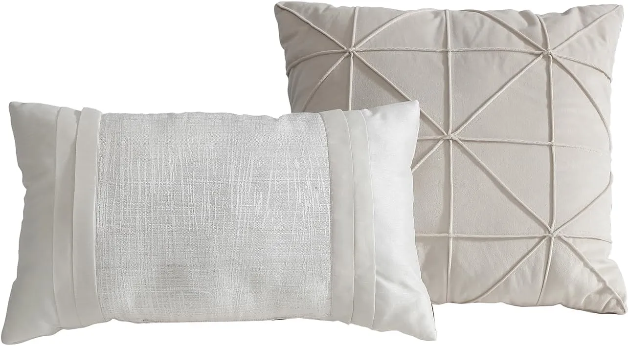 Tahari Home - King Size Comforter, 5-Piece Jacquard Bedding Set with Matching Shams & Decorative Pillows (Olivia Collection, Ivory)