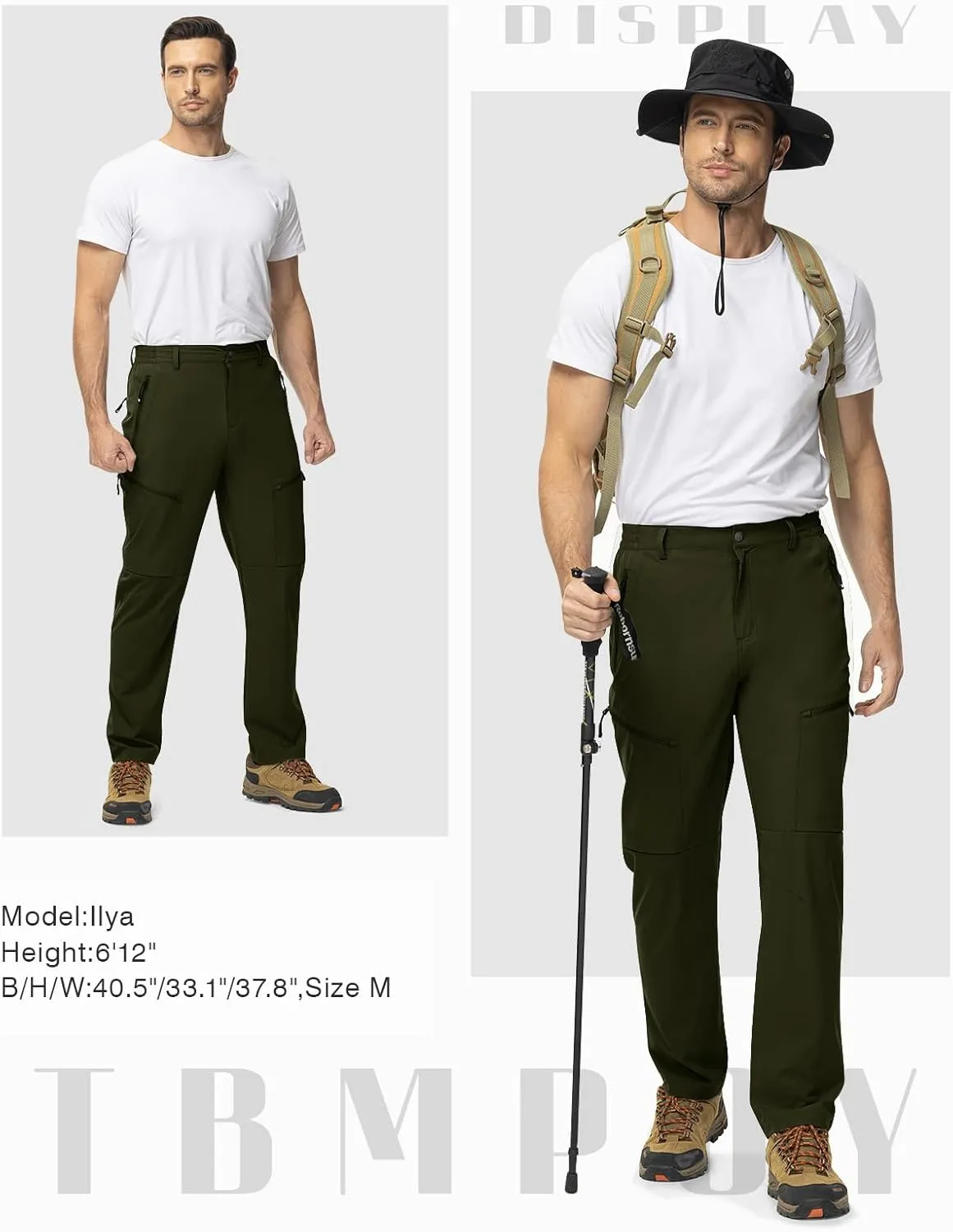 TBMPOY Men's Lightweight Hiking Travel Pants 5 Zip Pockets Stretch Quick Dry Work Pant Cargo Outdoor Camping Fishing