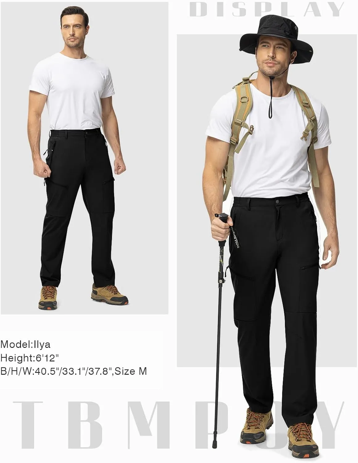 TBMPOY Men's Lightweight Hiking Travel Pants 5 Zip Pockets Stretch Quick Dry Work Pant Cargo Outdoor Camping Fishing