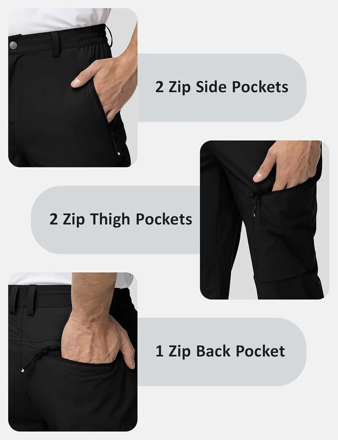 TBMPOY Men's Lightweight Hiking Travel Pants 5 Zip Pockets Stretch Quick Dry Work Pant Cargo Outdoor Camping Fishing