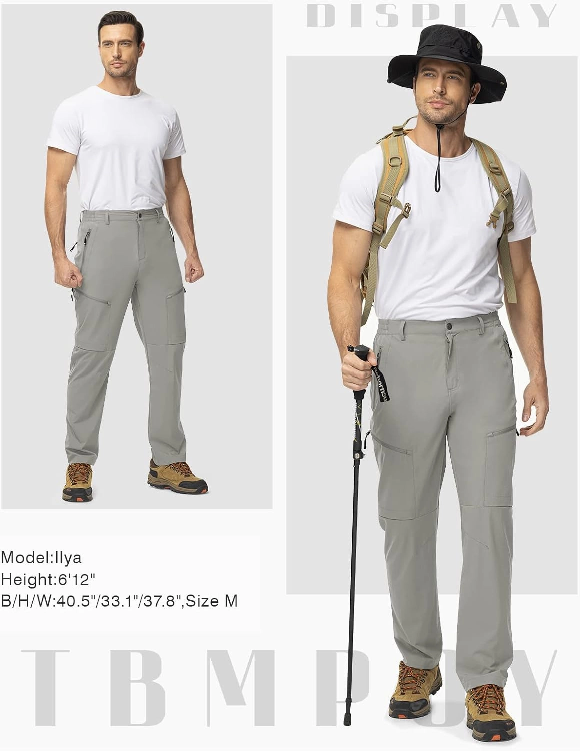 TBMPOY Men's Lightweight Hiking Travel Pants 5 Zip Pockets Stretch Quick Dry Work Pant Cargo Outdoor Camping Fishing