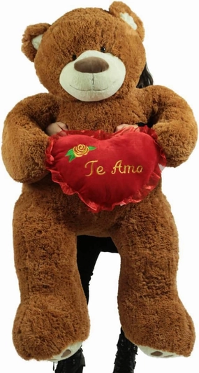 Te Amo Giant 5 Foot Brown Teddy Bear Soft I Love You Plush Holds Romantic Heart Pillow
