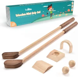 Teal Elite Kids Golf Set – Mini Golf Toy for Indoor and Outdoor Play – Toddler Set Includes 2 Clubs, 2 Balls, Holes, and Obstacles – Premium Natural Wood – Ideal Gift for Boys and Girls Age 3 4 5