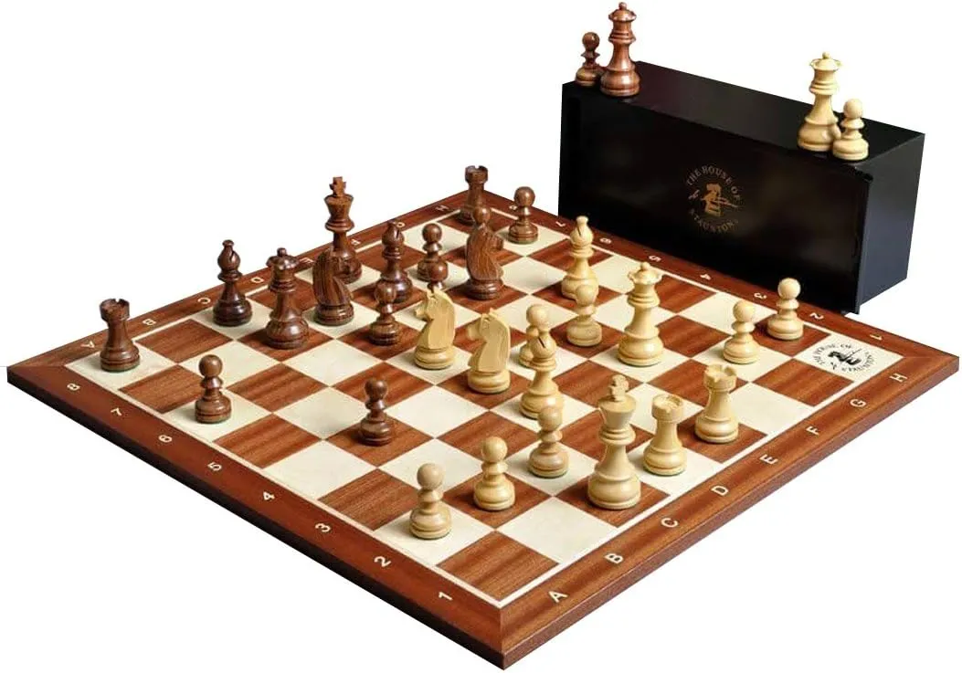 The House of Staunton The Championship Series Chess Set, Box, & Board Combination - Golden Rosewood and Natural Boxwood
