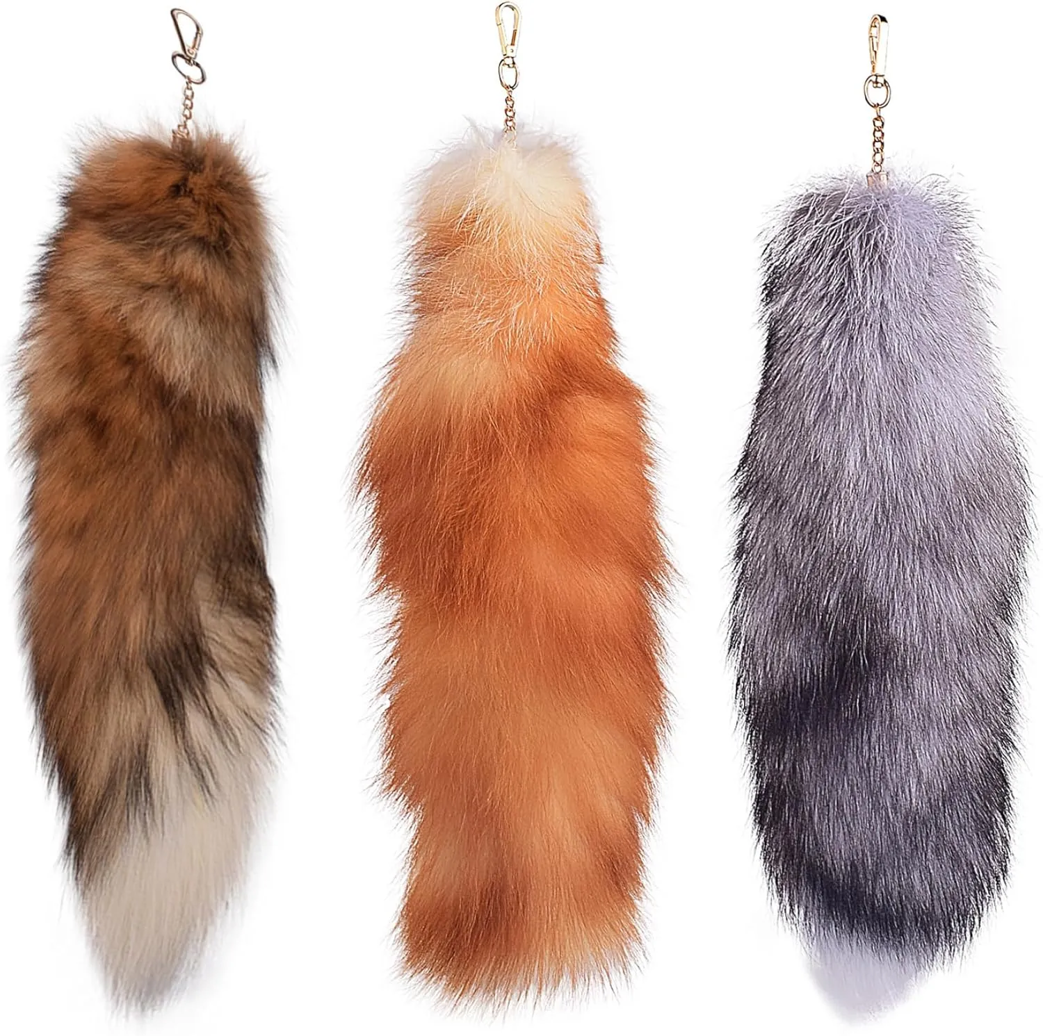 Therian Tail, 3PCS 15.8 Inch Long Therian Fox Tail with Clasp, Soft Fluffy Fox Tail Keychain, Hanging Fox Tails for Handbag Backpack, Therian Tail