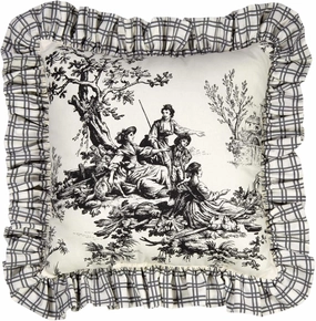 Thomasville At Home Bouvier Black Toile Ruffled Pillow, (1) Pillow with Filler, Indoor, Cotton