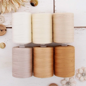 Threadart 100% Cotton Thread Set | 6 Tan Tones | 1000M (1100 Yards) Spools | for Quilting & Sewing 50/3 Weight | Long Staple & Low Lint | Over 20 Other Sets Available