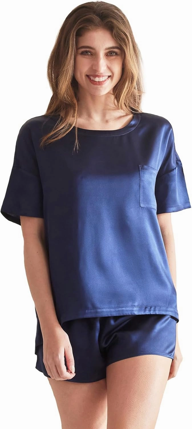 THXSILK 100% Mulberry Silk Women's Pajamas Set, Women's Lingerie Sleep Lounge, 2 Piece Womens Pajama Shorts Silk Pjs