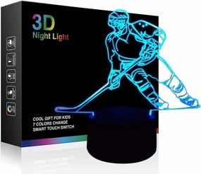 Ticent Hockey Night Light - 3D Player Lamp with 7 Color Changing LED for Kids' Rooms - Touch Control Desk Lamp for Hockey Fans