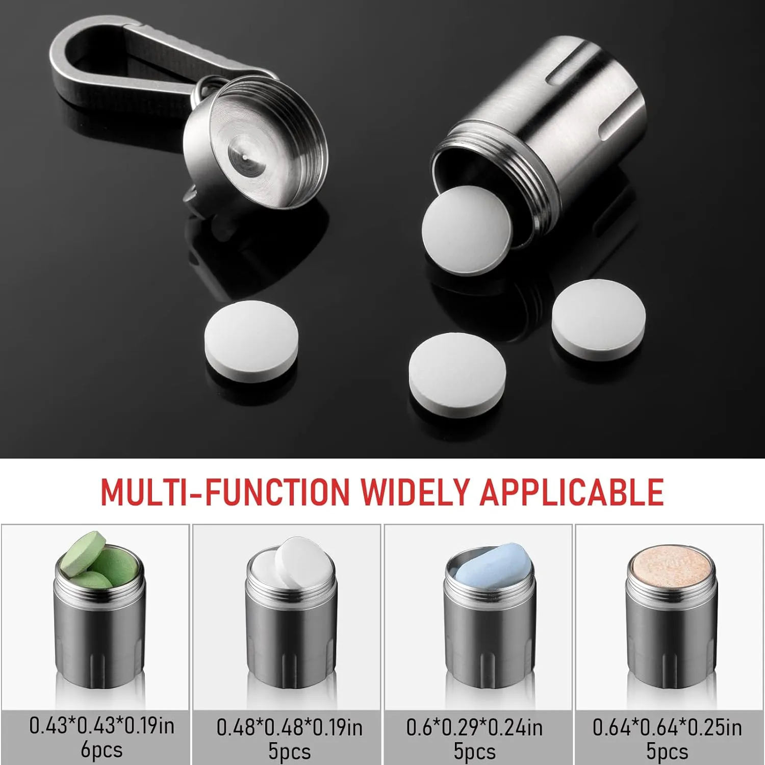 TISUR Titanium Small Pill Holder Keychain, Portable Pill Case Waterproof Pocket Pill Box Container Carrier to Hold Pills, Vitamins, Fish Oil, Supplements
