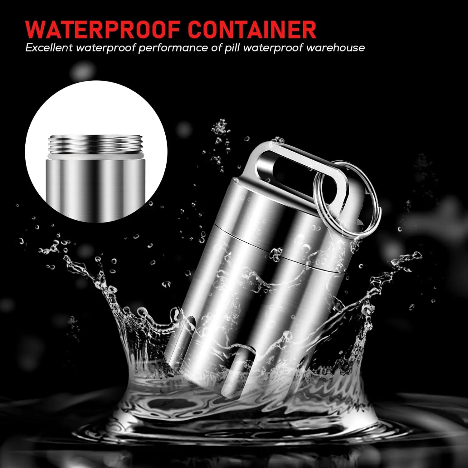 TISUR Titanium Small Pill Holder Keychain, Portable Pill Case Waterproof Pocket Pill Box Container Carrier to Hold Pills, Vitamins, Fish Oil, Supplements