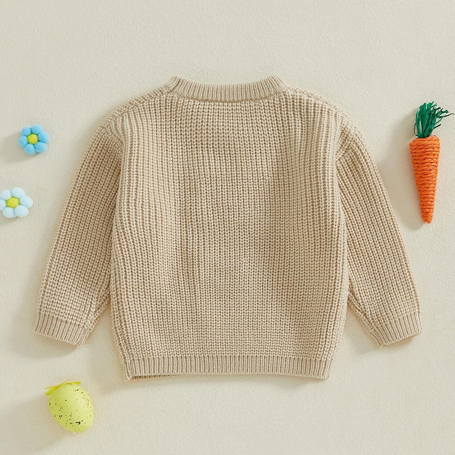 Toddler Baby Boys Girls Easter Sweater Long Sleeve Round Neck Bunny Embroidery Pullover Knitwear Jumper Top