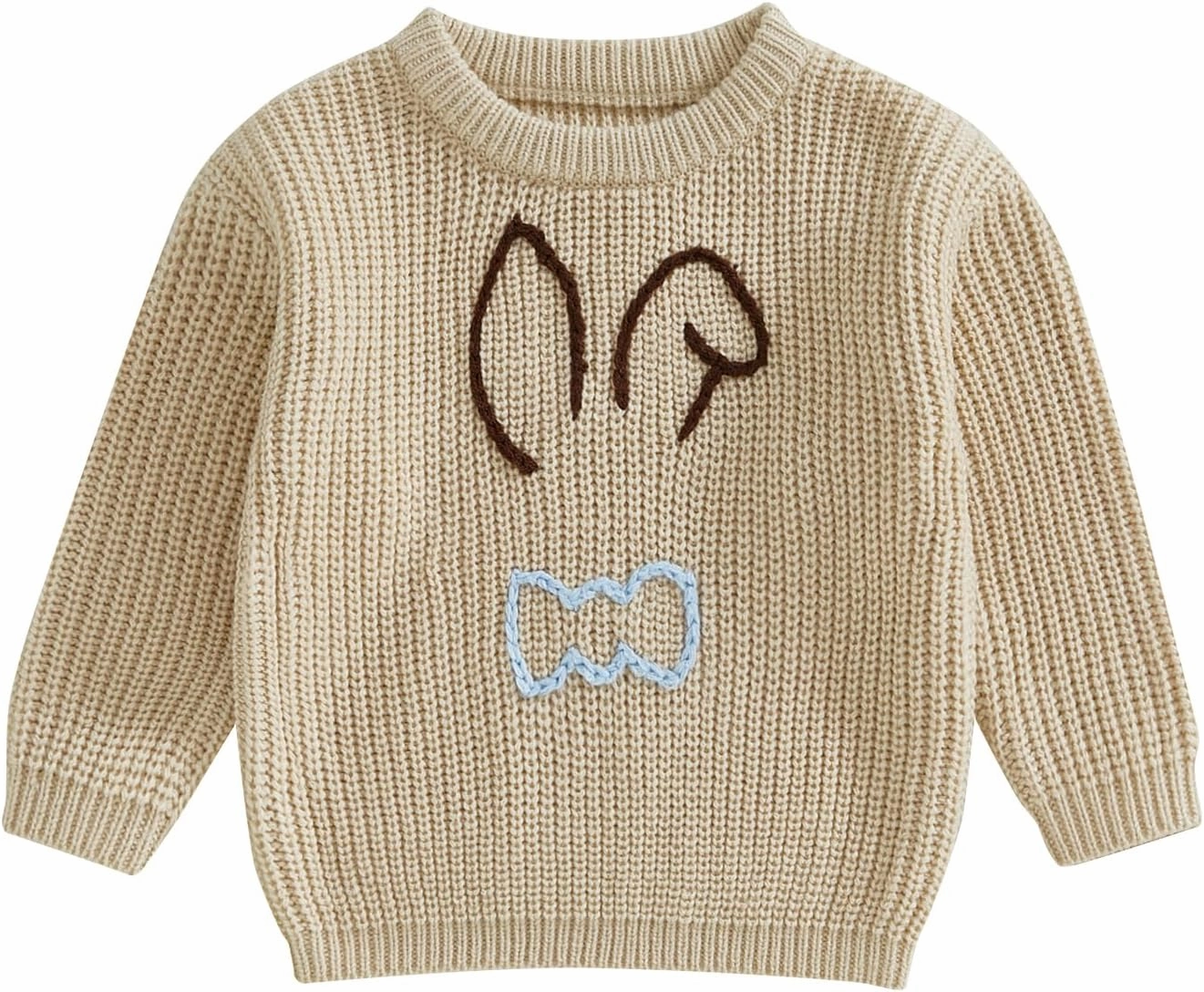 Toddler Baby Boys Girls Easter Sweater Long Sleeve Round Neck Bunny Embroidery Pullover Knitwear Jumper Top