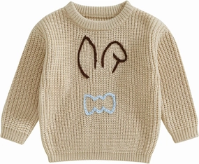 Toddler Baby Boys Girls Easter Sweater Long Sleeve Round Neck Bunny Embroidery Pullover Knitwear Jumper Top