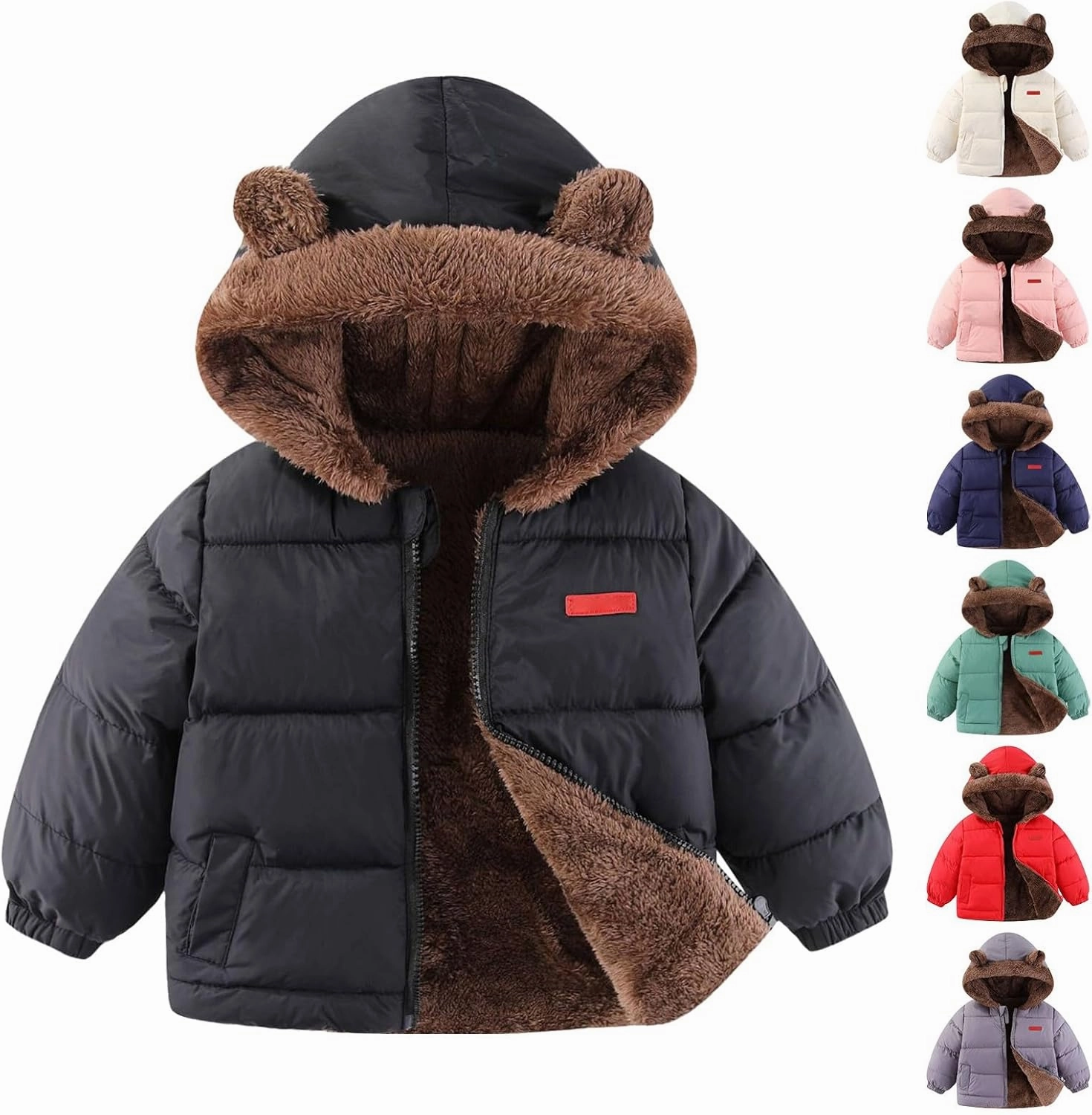 Toddler Boys Girls Winter Coat Sherpa Lined Hooded Puffer Jacket Kids Fuzzy Fleece Quilted Jacket Padded Down Coat