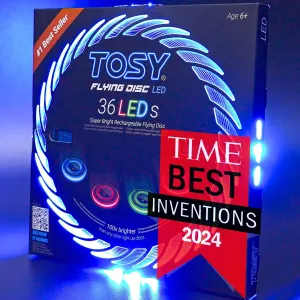 TOSY Flying Disc - 36 Mono-Color LEDs, Extremely Bright, Smart Modes,Camping Essentials for Teens/Kids/Adults/Men/Boys/Girls, Auto Light Up, Patented Technology, Rechargeable, Waterproof, 175g