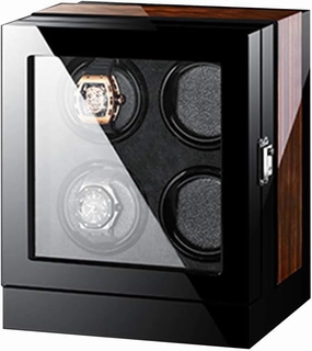 Touch Display Watch Winders Wood Piano Finish Soft Flexible Watch Pillows Automatic Watch Winder Box, 4 Winding Spaces with Built-in Illumination Watch Winder Display Watch Box