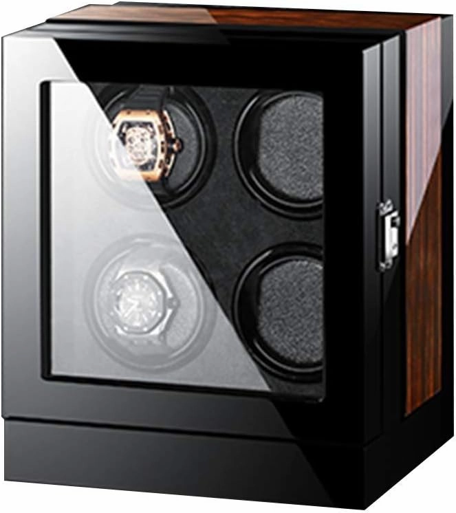 Touch Display Watch Winders Wood Piano Finish Soft Flexible Watch Pillows Automatic Watch Winder Box, 4 Winding Spaces with Built-in Illumination Watch Winder Display Watch Box