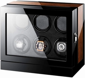 Touch Display Watch Winders Wood Piano Finish Soft Flexible Watch Pillows Automatic Watch Winder Box， 4 Winding Spaces with Built-in Illumination Watch Winder Display Watch Box