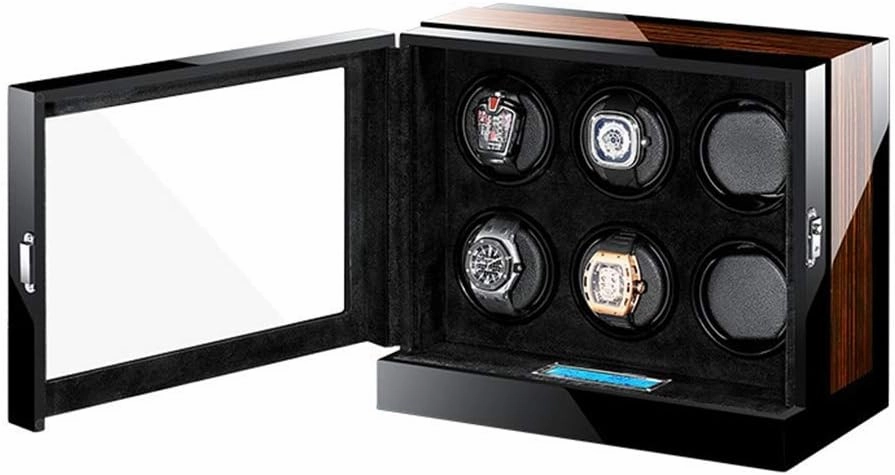 Touch Display Watch Winders Wood Piano Finish Soft Flexible Watch Pillows Automatic Watch Winder Box， 4 Winding Spaces with Built-in Illumination Watch Winder Display Watch Box