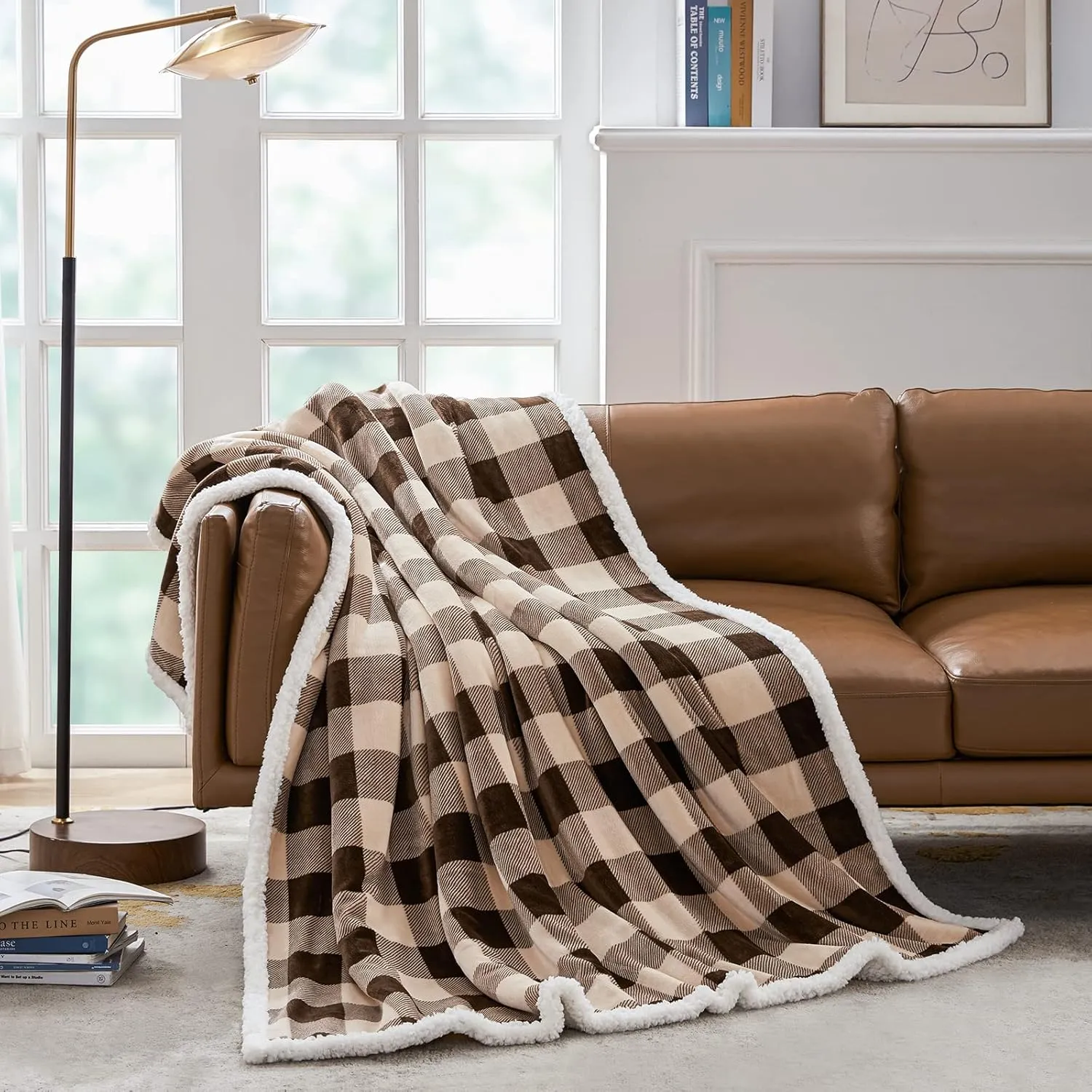 Touchat Sherpa Buffalo Plaid Christmas Twin Blanket 60" X 70", Fuzzy Fluffy Soft Cozy Throw Blanket, Fleece Flannel Plush Microfiber Blanket for Couch Bed Sofa(Brown)