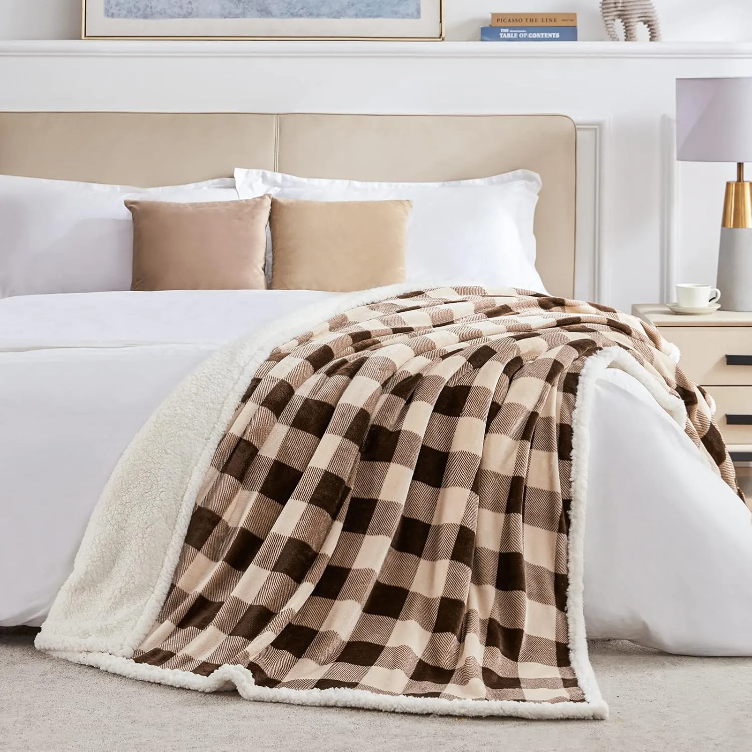 Touchat Sherpa Buffalo Plaid Christmas Twin Blanket 60" X 70", Fuzzy Fluffy Soft Cozy Throw Blanket, Fleece Flannel Plush Microfiber Blanket for Couch Bed Sofa(Brown)