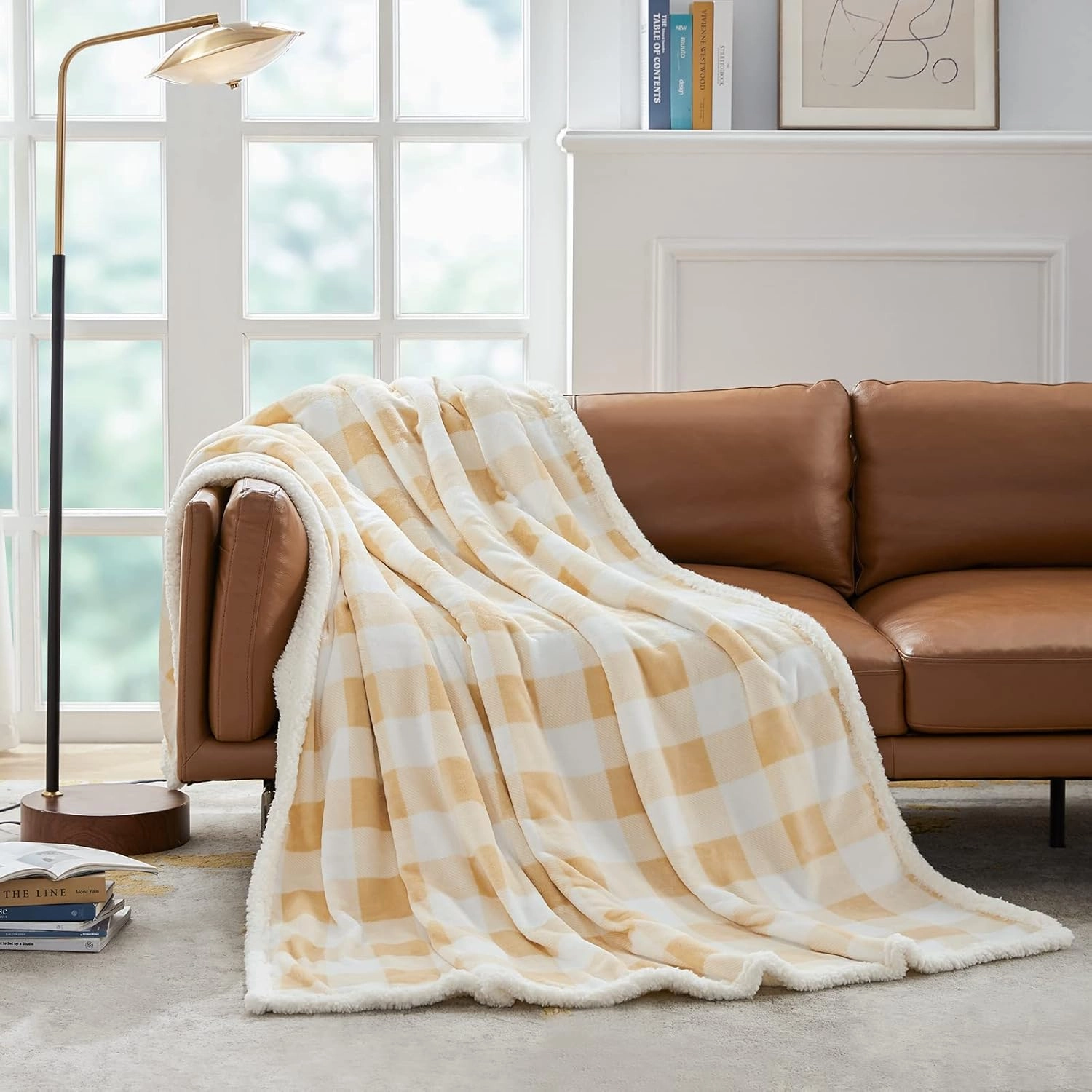 Touchat Sherpa Buffalo Plaid Twin Blanket 60" X 70", Fuzzy Fluffy Soft Cozy Throw Blanket, Fleece Flannel Plush Microfiber Blanket for Couch Bed Sofa(Beige)