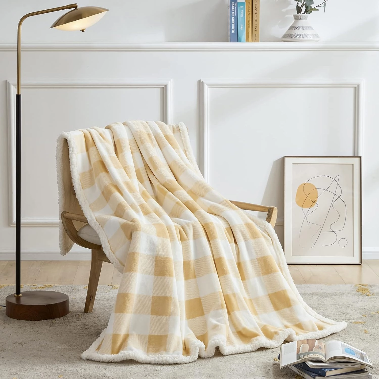 Touchat Sherpa Buffalo Plaid Twin Blanket 60" X 70", Fuzzy Fluffy Soft Cozy Throw Blanket, Fleece Flannel Plush Microfiber Blanket for Couch Bed Sofa(Beige)