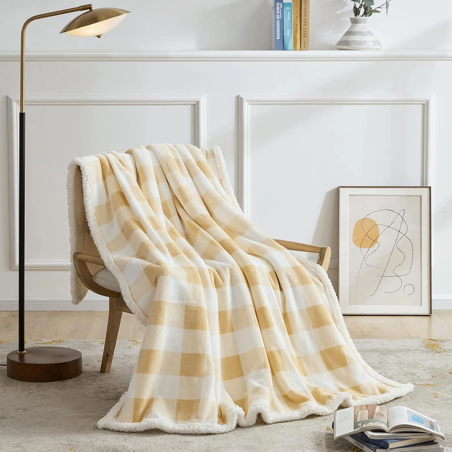 Touchat Sherpa Buffalo Plaid Twin Blanket 60" X 70", Fuzzy Fluffy Soft Cozy Throw Blanket, Fleece Flannel Plush Microfiber Blanket for Couch Bed Sofa(Beige)