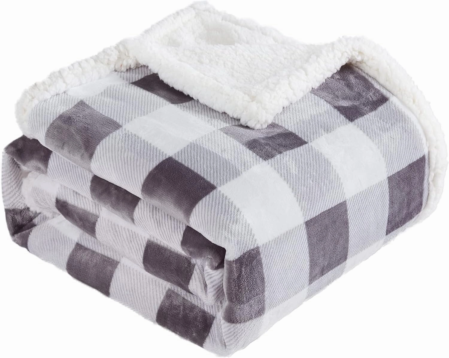 Touchat Sherpa Plaid Twin Blanket 60" X 70", Fuzzy Fluffy Soft Cozy Throw Blanket, Twin Size Plush Fleece Flannel Plush Microfiber Blanket for Couch Bed Sofa (Grey)