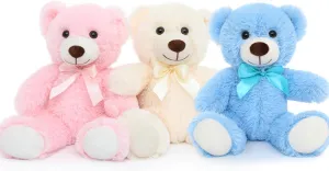 Toys Studio 3 Pack Teddy Bears in Bulk 14 inch Stuffed Animals Set for Kids Small Stuffed Teddy Bear for Wholesale, Baby Shower Gender Reveal Decorations Christmas (Machine Washable)