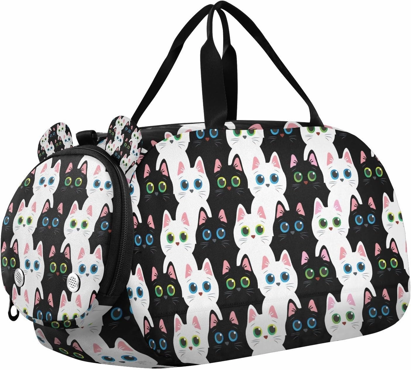 Travel Duffle Bag for Kids Boys Girls Cat Black Pet Sports Bag Overnighter Duffle Sleepover Weekender with Shoes Compartment