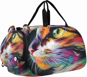 Travel Duffle Bag for Kids Boys Girls Cat Rainbow Pet Sports Bag Overnighter Duffle Sleepover Weekender with Shoes Compartment