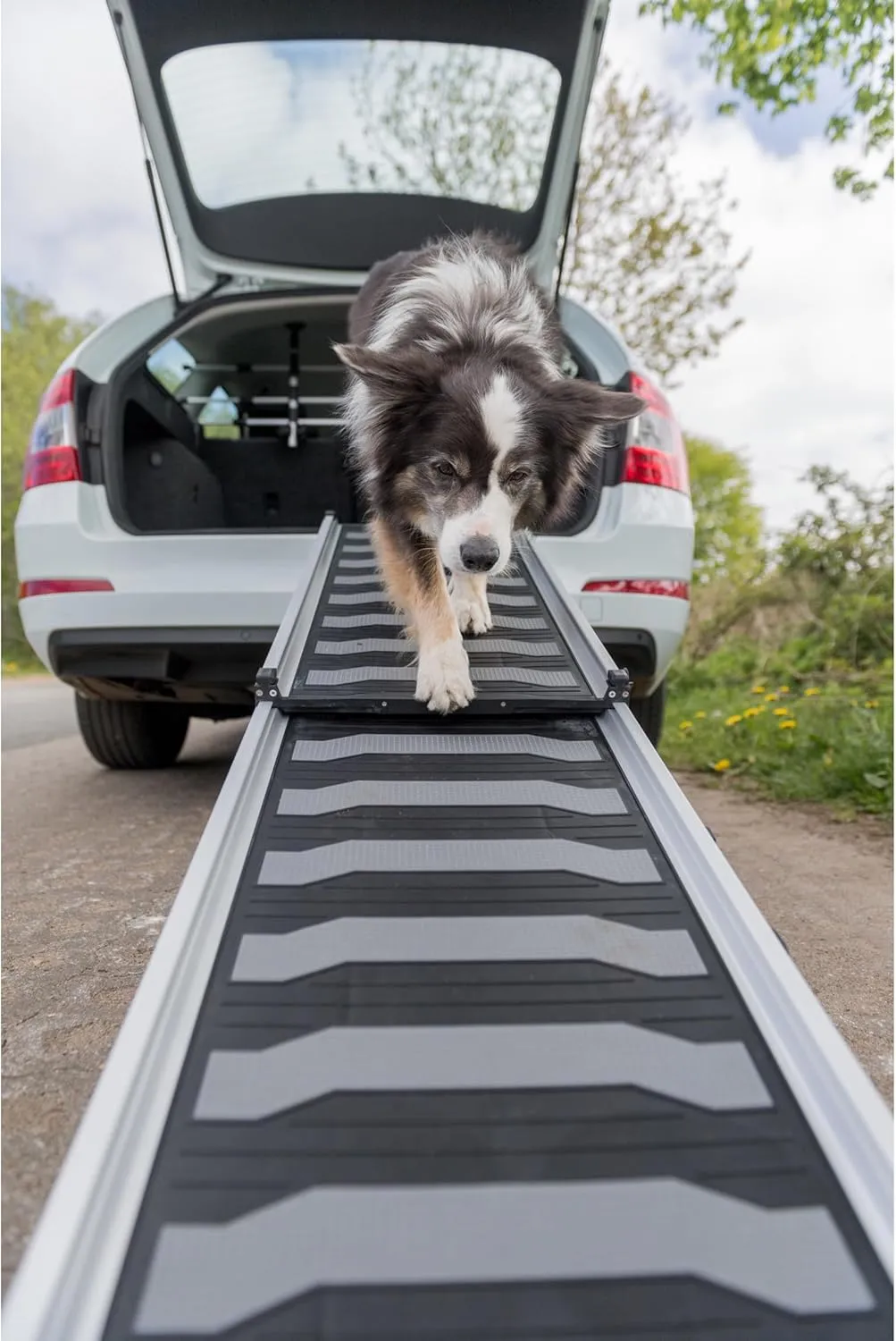 TRIXIE Telescoping Dog Ramp Made of Lightweight Aluminium - Pet Ramp for Large Cars and SUVs - Easily Adjustable - in Silver/Black