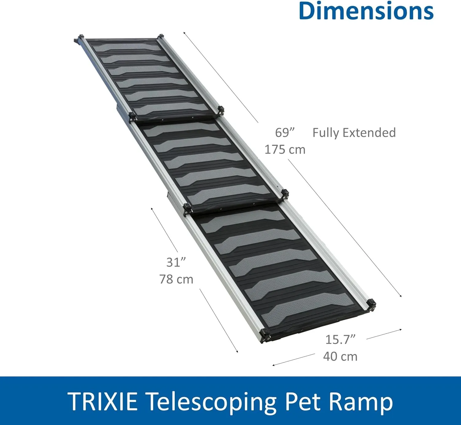 TRIXIE Telescoping Dog Ramp Made of Lightweight Aluminium - Pet Ramp for Large Cars and SUVs - Easily Adjustable - in Silver/Black