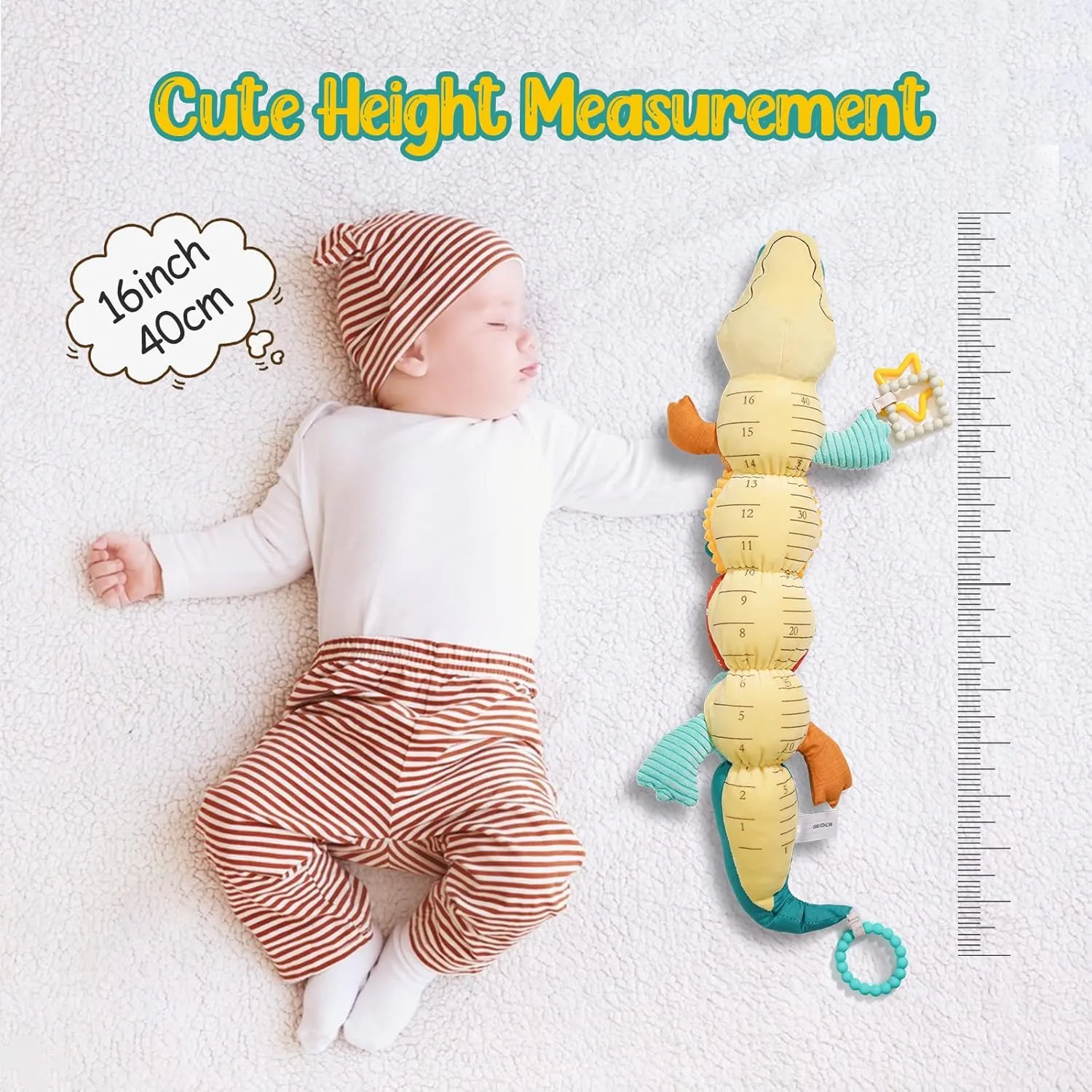 Tummy Time Toys 0-6 Months Baby Musical Stuffed Animal Infant Toys with Ruler Design, Rattle and Multi-Textures, 0-3-6-12 Months Newborn Toys for Babies, Alligator & Crocodile