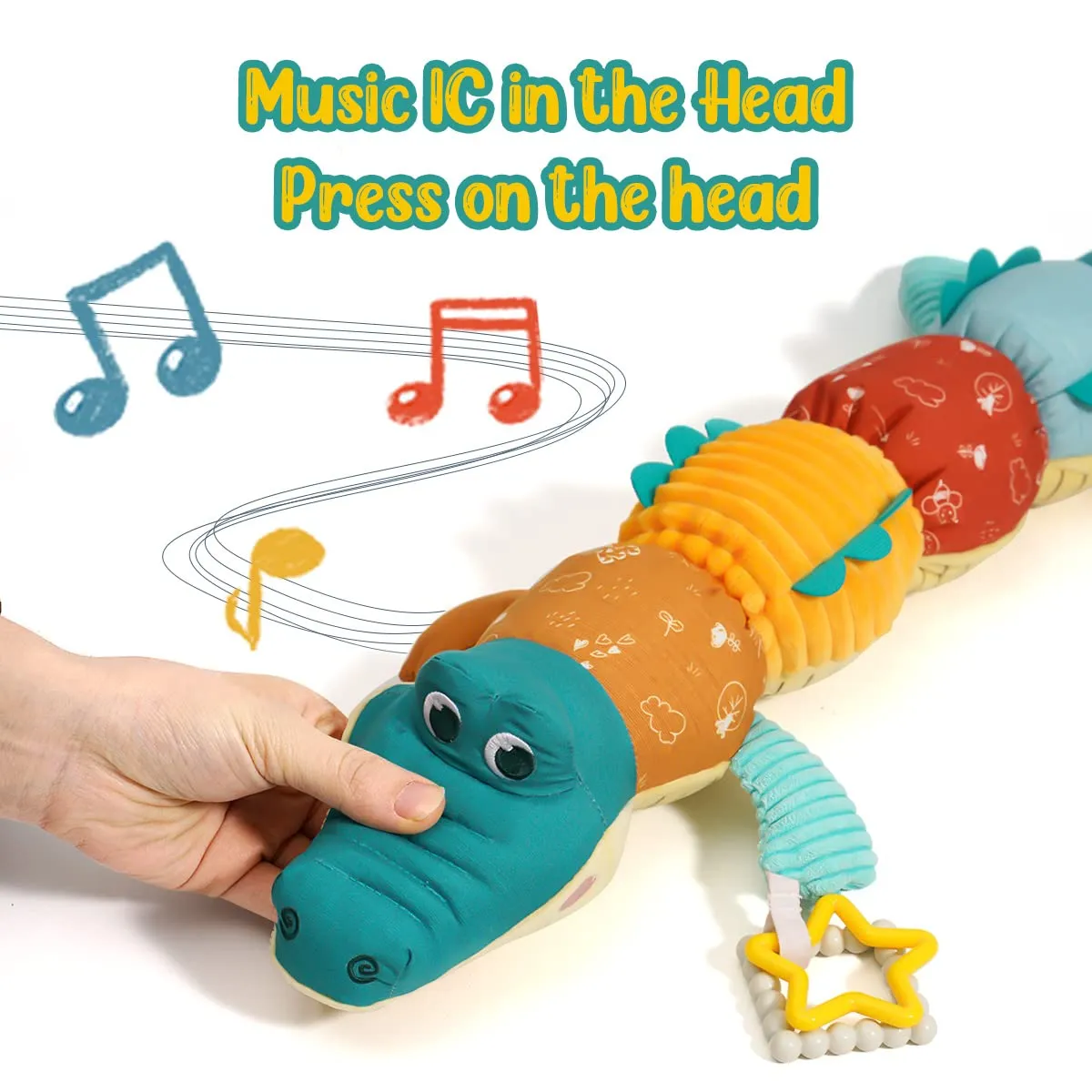 Tummy Time Toys 0-6 Months Baby Musical Stuffed Animal Infant Toys with Ruler Design, Rattle and Multi-Textures, 0-3-6-12 Months Newborn Toys for Babies, Alligator & Crocodile