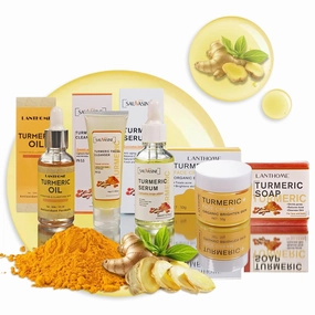 Turmeric Skin Care Kit, Skin Care Sets & Kits with Turmeric Face Wash, Turmeric Soap, Face Cream, Facial Serum, Turmeric Oil, Travel Skincare Kits for Women Men at Home, Moisturizing