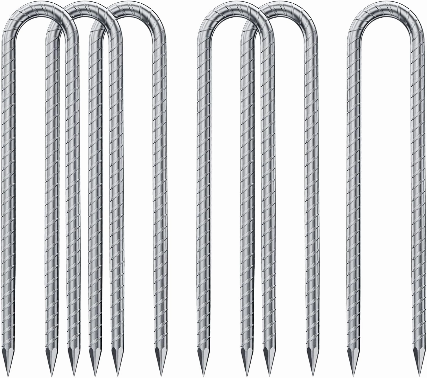 U-Rebar Stakes, Double-SECUIRITY-U-Hook Extra Heavy Duty,12 inch Rust Proof Coated Steel Ground Stakes Ground Anchors, Garden Stake Metal Stakes Tent Stakes Trampoline Anchors
