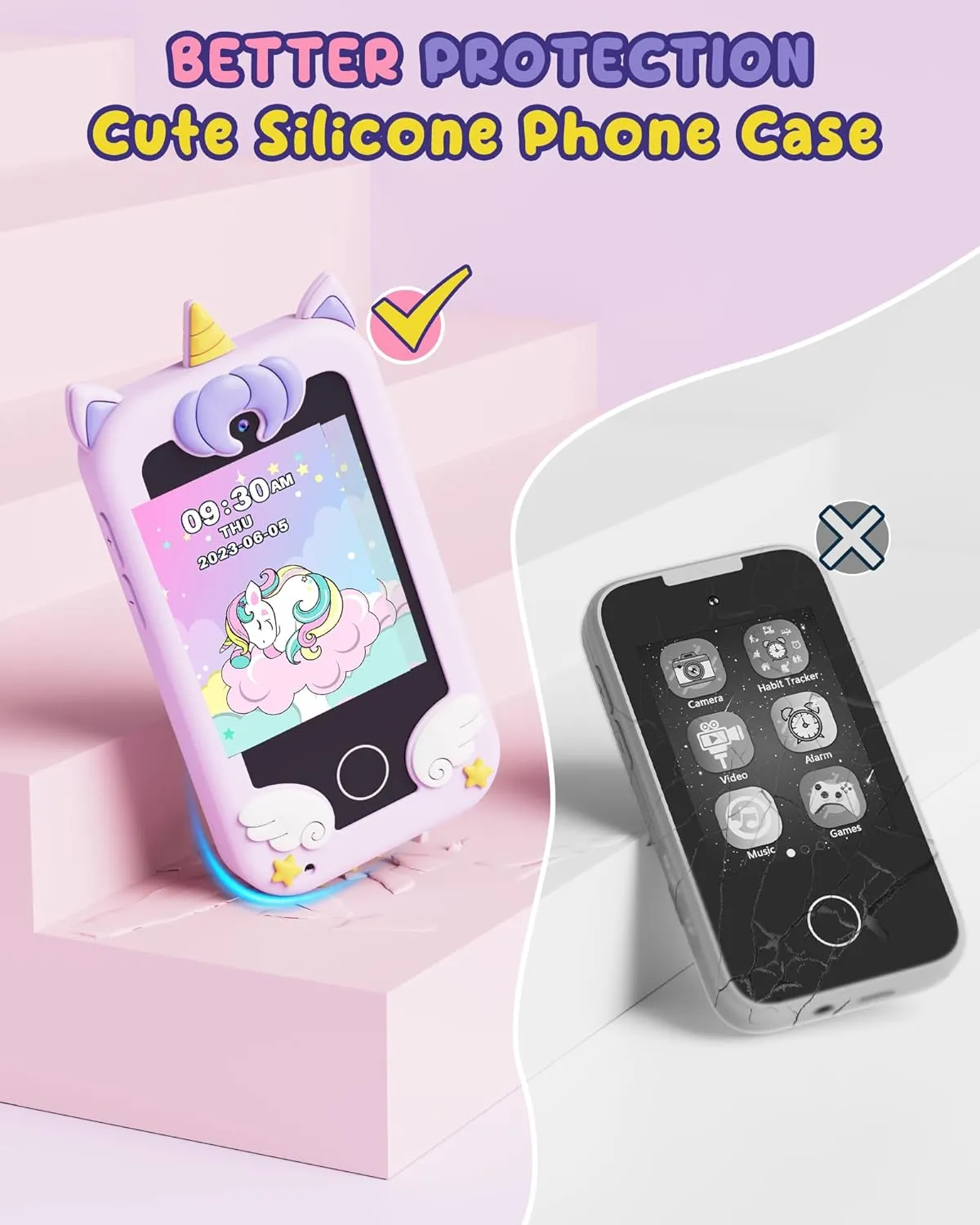 UCIDCI Kids Smart Phone for Girls Ages 3-7 with Dual Camera - Learning Games, Travel Toy with MP3 Music Player for Christmas, Birthday Gifts for 3-7 Year Old Boys