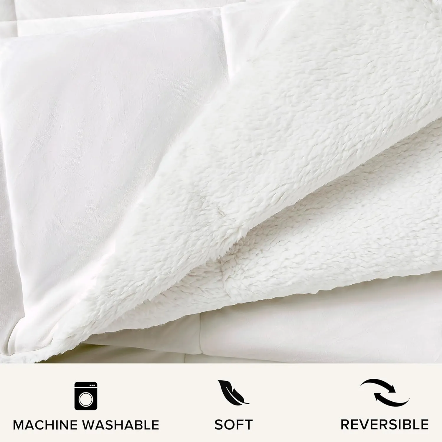 UGG Blissful Comforter Set with 2 Pillow Shams Reversible White Comforter Plush Fluffy Warm Bed Set Premium Hypoallergenic Down Alternative Bedding Breathable, King/California King, White Snow