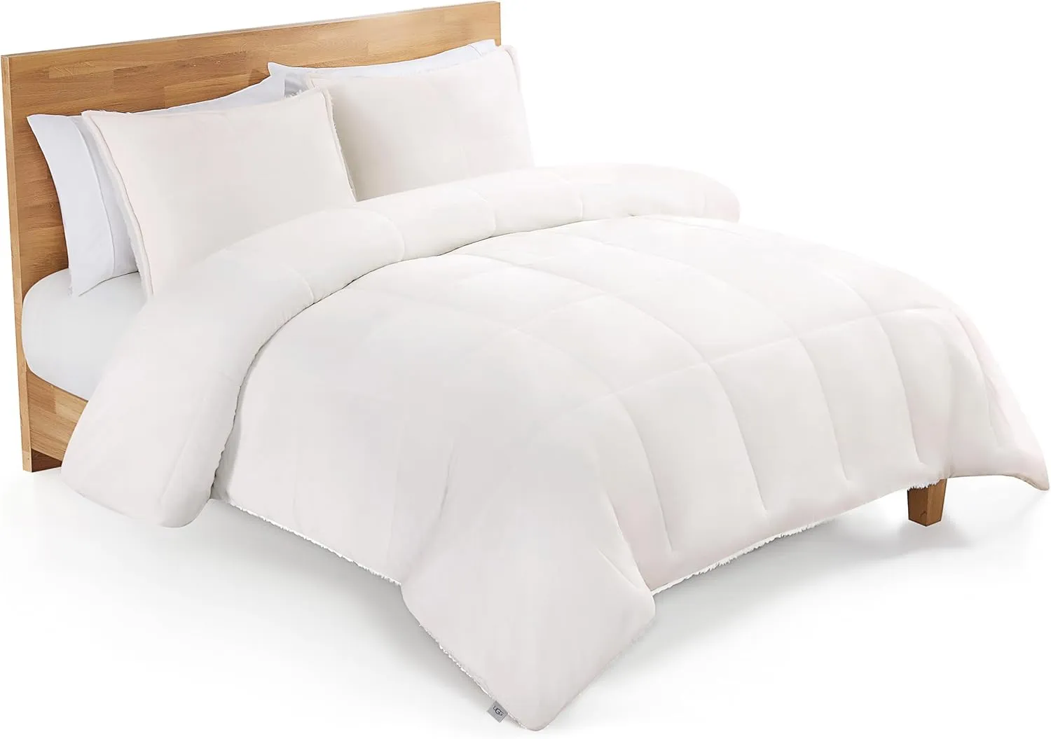UGG Blissful Comforter Set with 2 Pillow Shams Reversible White Comforter Plush Fluffy Warm Bed Set Premium Hypoallergenic Down Alternative Bedding Breathable, King/California King, White Snow