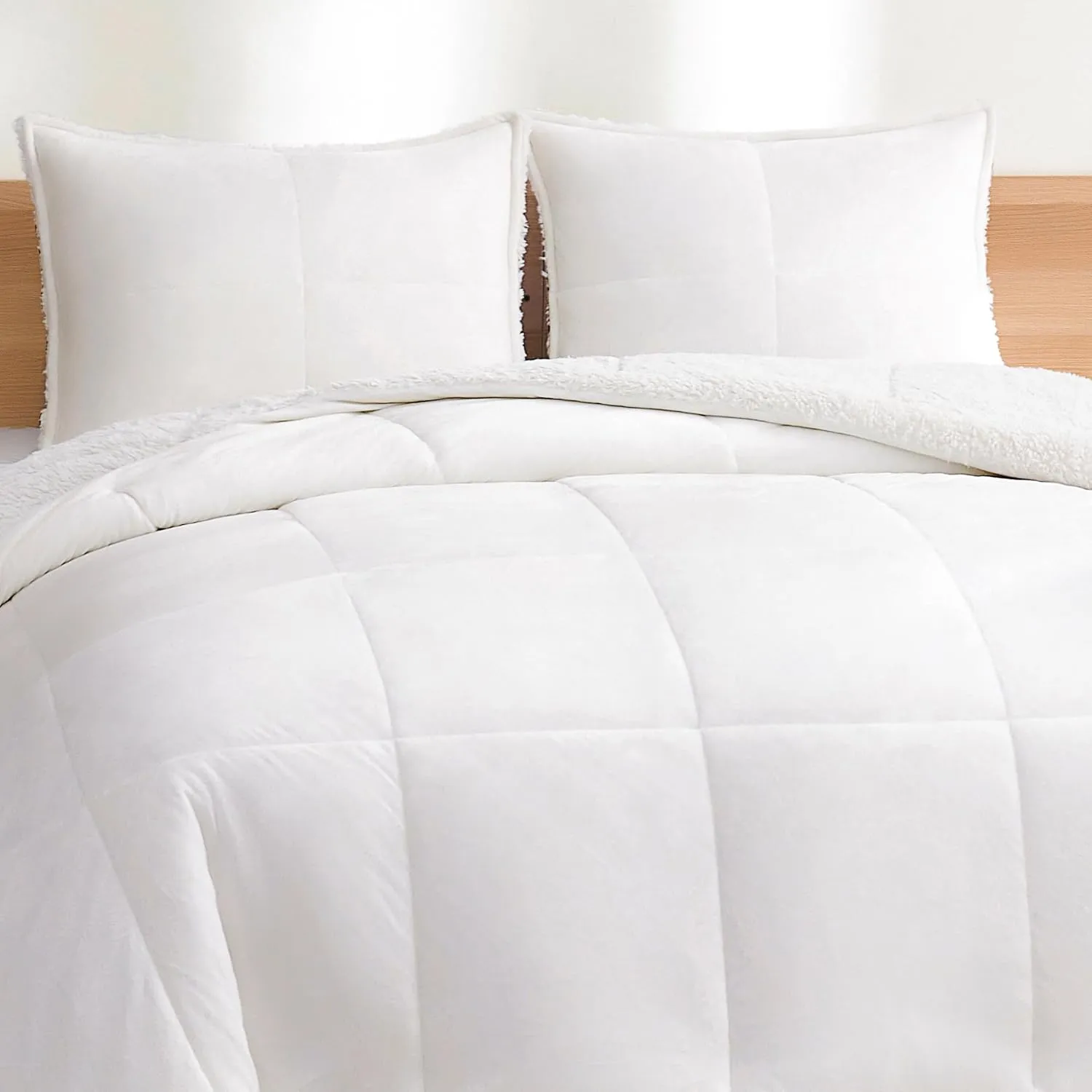 UGG Blissful Comforter Set with 2 Pillow Shams Reversible White Comforter Plush Fluffy Warm Bed Set Premium Hypoallergenic Down Alternative Bedding Breathable, King/California King, White Snow