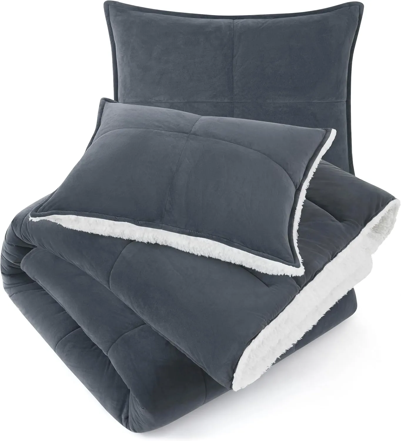 UGG Blissful Full/Queen Comforter Set with 2 Pillow Shams Reversible White Comforter Plush Fluffy Warm Bed Set Premium Hypoallergenic Down Alternative Bedding Breathable, Full/Queen, Blue Imperial