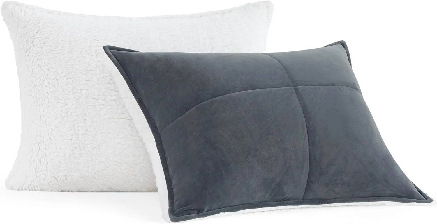 UGG Blissful Full/Queen Comforter Set with 2 Pillow Shams Reversible White Comforter Plush Fluffy Warm Bed Set Premium Hypoallergenic Down Alternative Bedding Breathable, Full/Queen, Blue Imperial